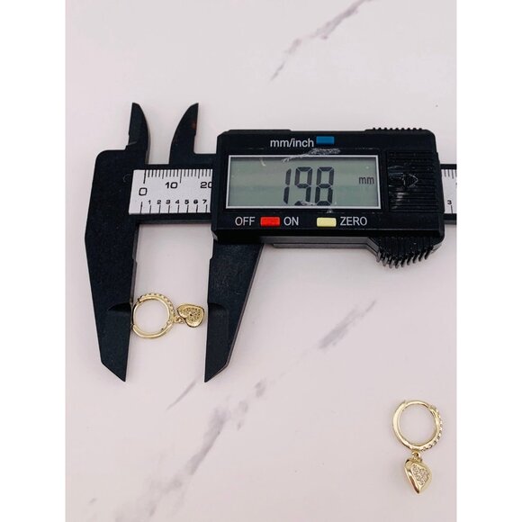 10k solid gold earrings hearts huggies dangling - Picture 2 of 4